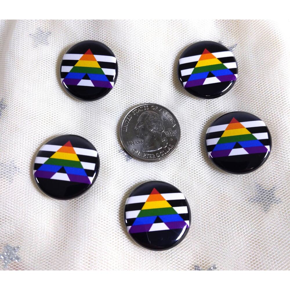 Buttons Set of 5, 1" STRAIGHT ALLY of LGBTQ FLAG - Trans Gay & Lesbian- Activism